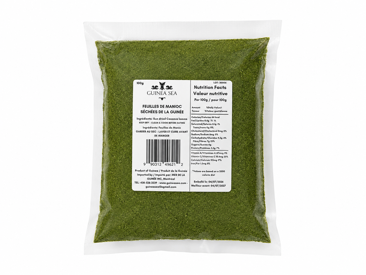 Poudre de Feuilles de Manioc Séchées de Guinée (100g)